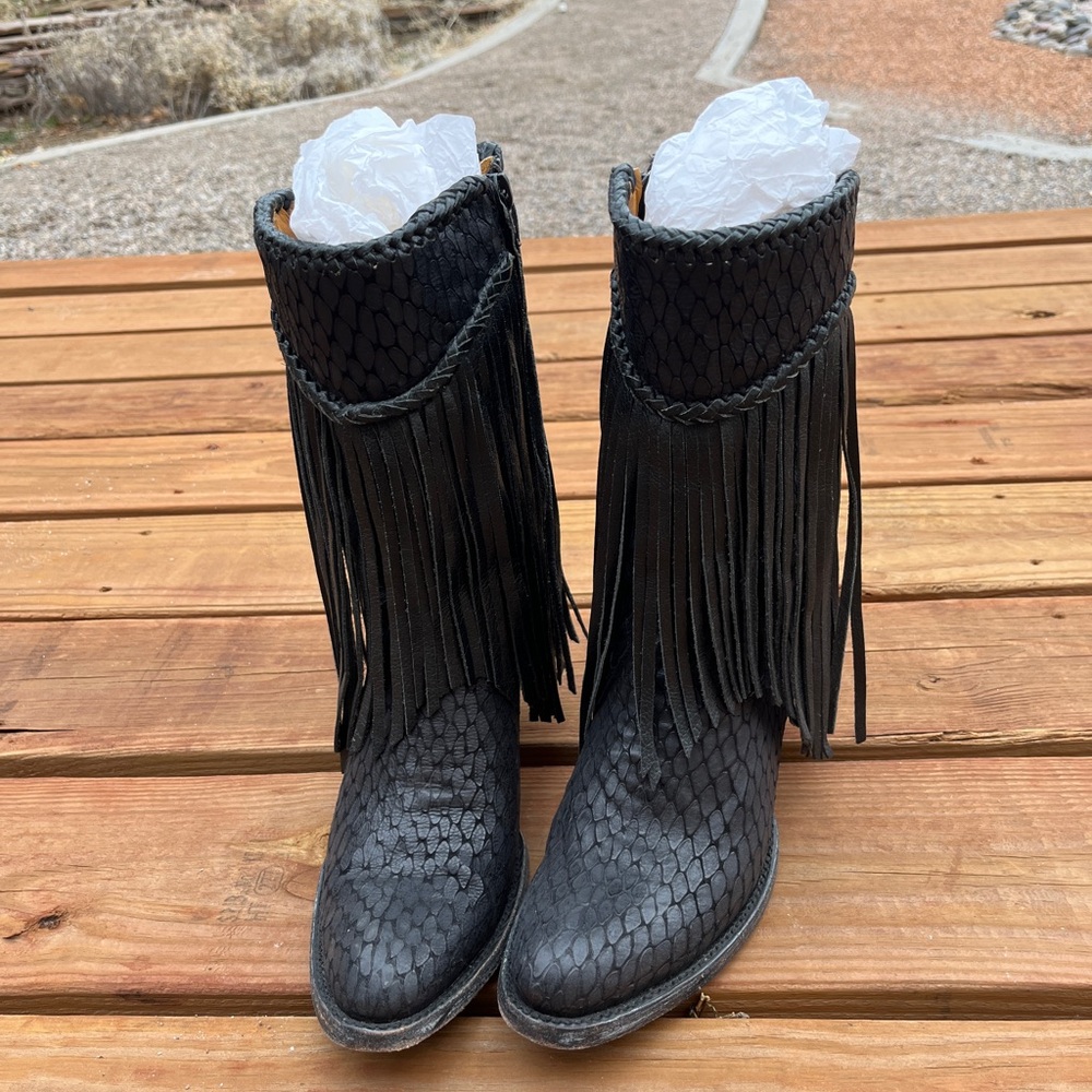 Black Fringe Boots - Old Gringo 9.5